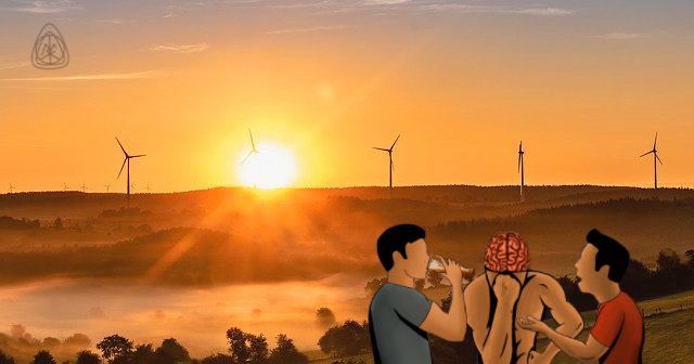 Wind turbines on hill with sunrise